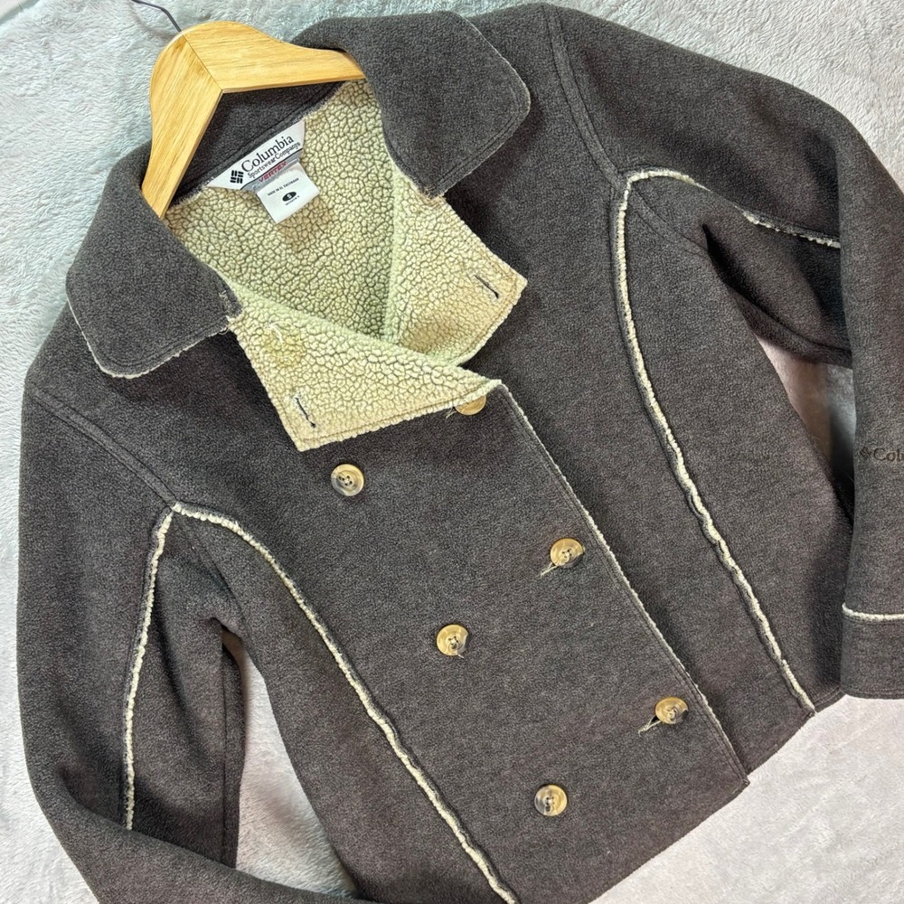 Columbia Women's Sherpa Lined Double‎ Breasted Fleece Jacket Gray Sz Small